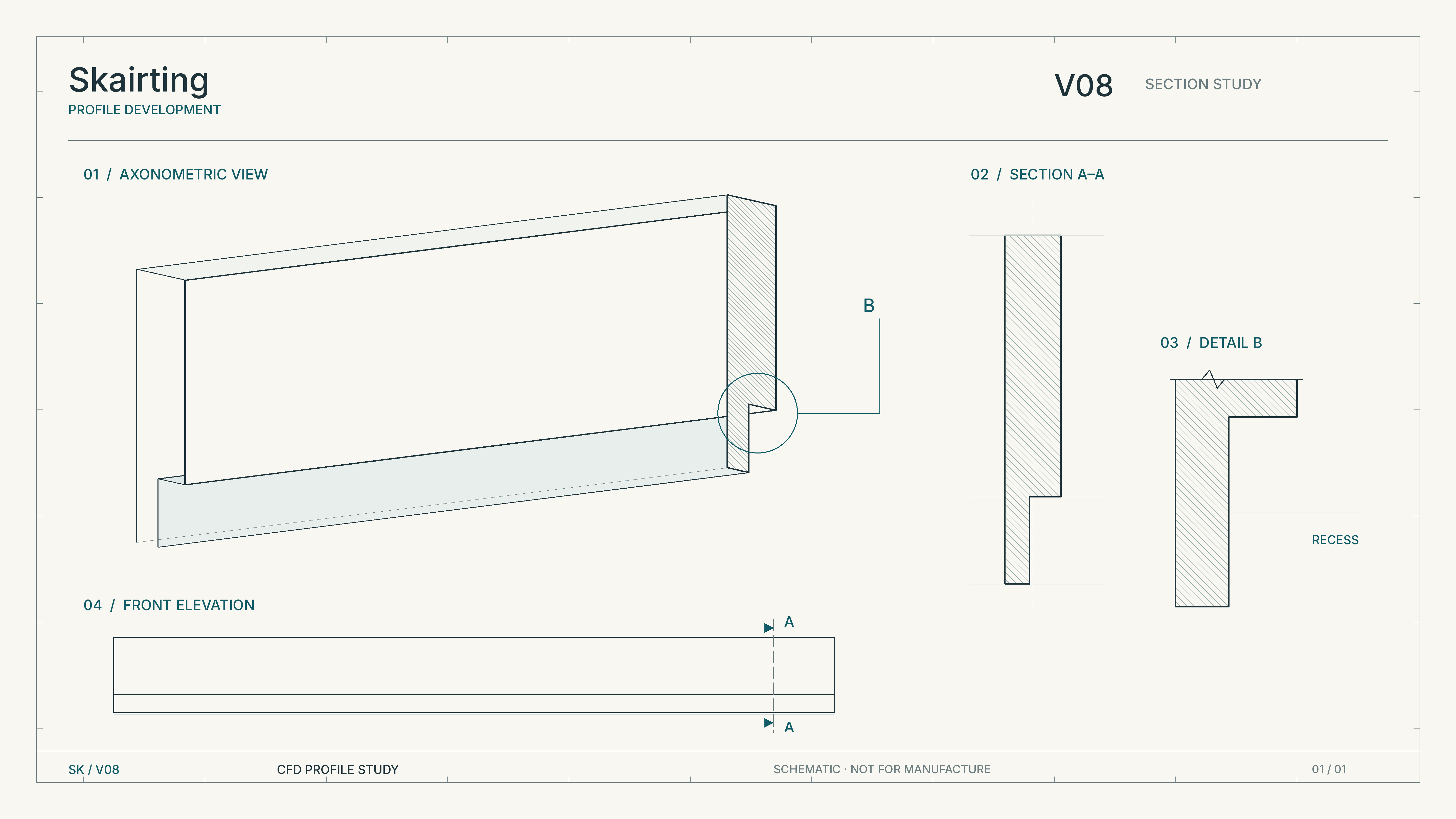 Conceptual study of the Skairting profile, showing the lower recess that houses the Electerial strip
